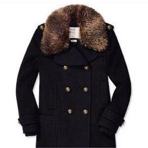 Aritzia Community - Black Wool Peacoat Jacket - Fur Collar - Military - SZ XXS